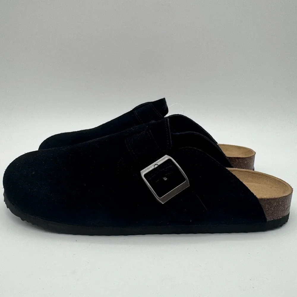 Khombu Damian Mens Mule Black Suede Clog Buckle Slip On Shoes Size‎ NEW